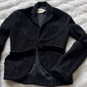 Beautiful Mischen Jacket with leather trim, velvet detail. Designer Carla Knapp